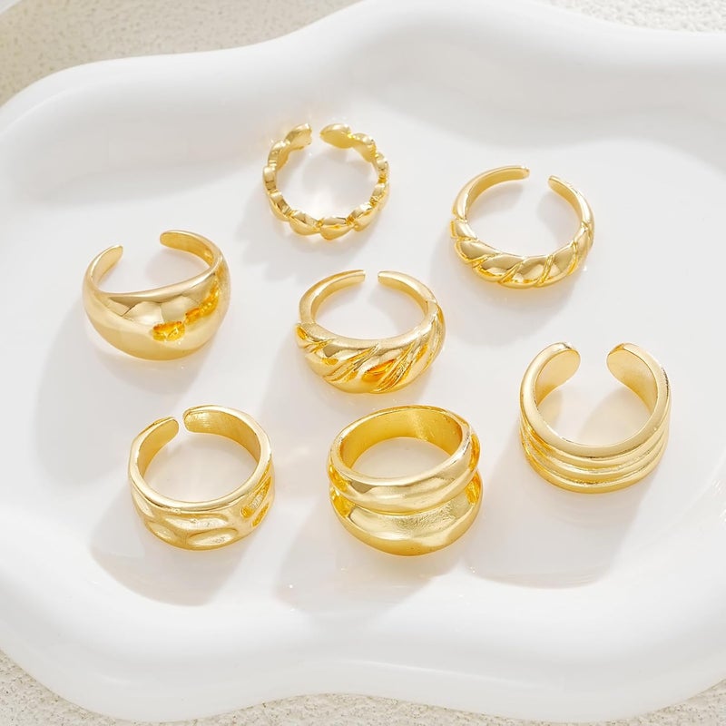 17mile Chunky Gold Stackable Rings for Women Non Tarnish, 18K Gold-Plated Statement Open Stacking Rings, Knuckle Band Ring Set - Image 5